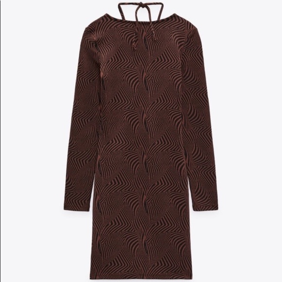 ZARA BROWN JACQUARD MINI DRESS - Picture 5 of 10